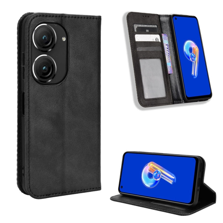 For ASUS Zenfone 9 Magnetic Buckle Retro Texture Leather Phone Case