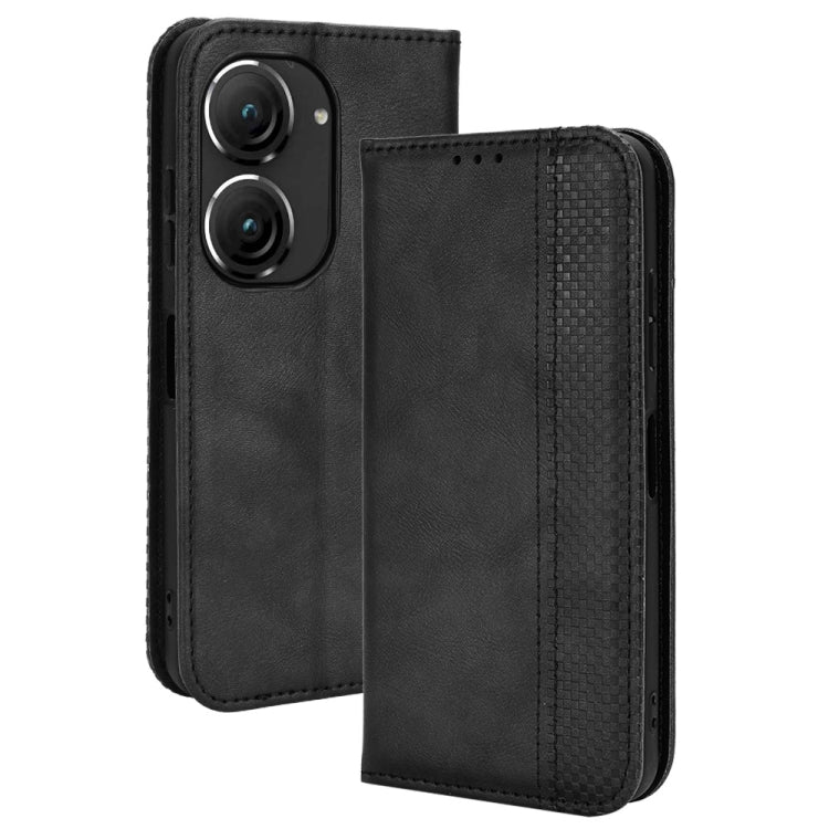 For ASUS Zenfone 9 Magnetic Buckle Retro Texture Leather Phone Case