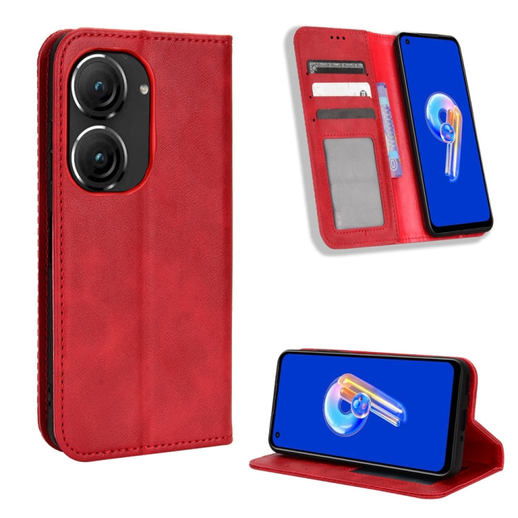 For ASUS Zenfone 9 Magnetic Buckle Retro Texture Leather Phone Case