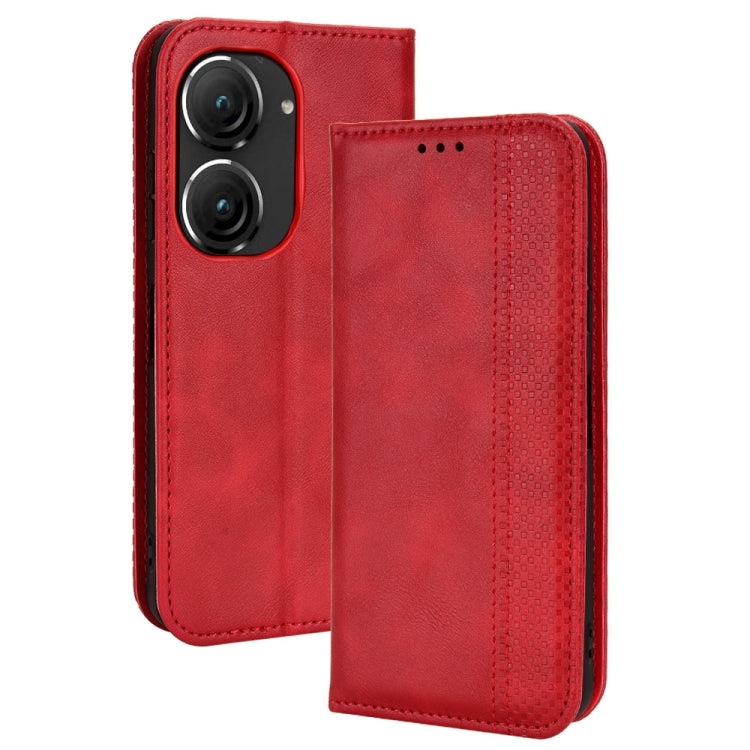 For ASUS Zenfone 9 Magnetic Buckle Retro Texture Leather Phone Case