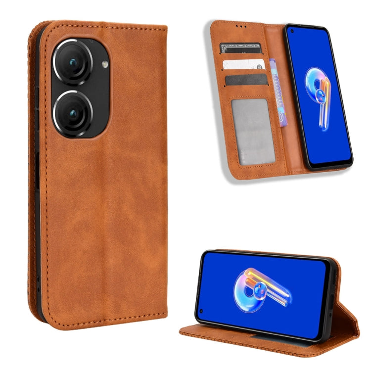 For ASUS Zenfone 9 Magnetic Buckle Retro Texture Leather Phone Case