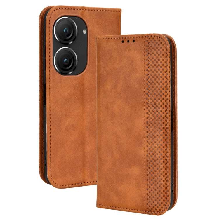 For ASUS Zenfone 9 Magnetic Buckle Retro Texture Leather Phone Case