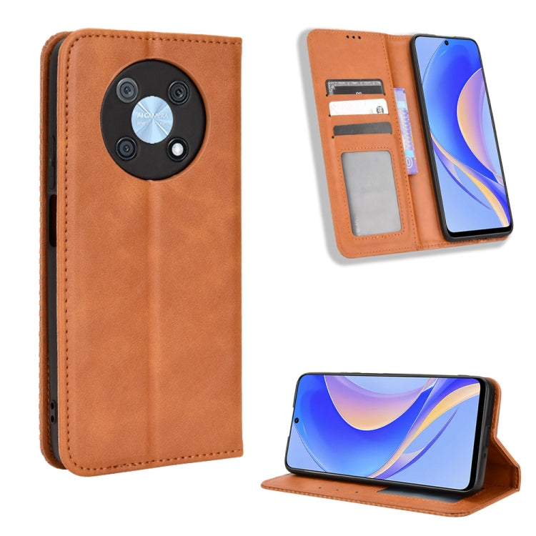 For Huawei nova Y90 Magnetic Buckle Retro Texture Leather Phone Case