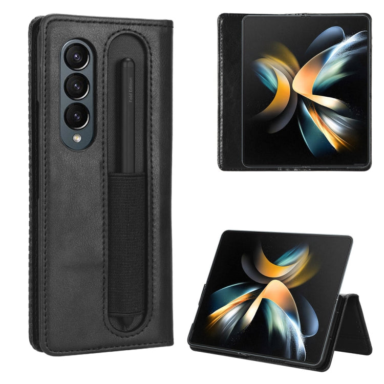 For Samsung Galaxy Z Fold4 5G Magnetic Buckle Retro Texture Leather Phone Case