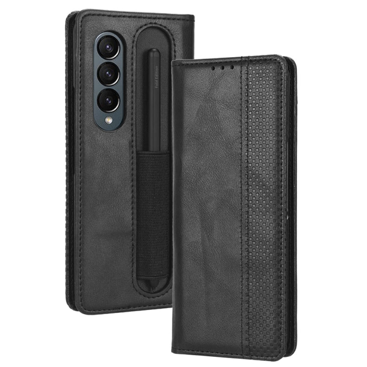 For Samsung Galaxy Z Fold4 5G Magnetic Buckle Retro Texture Leather Phone Case