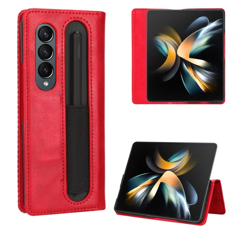 For Samsung Galaxy Z Fold4 5G Magnetic Buckle Retro Texture Leather Phone Case