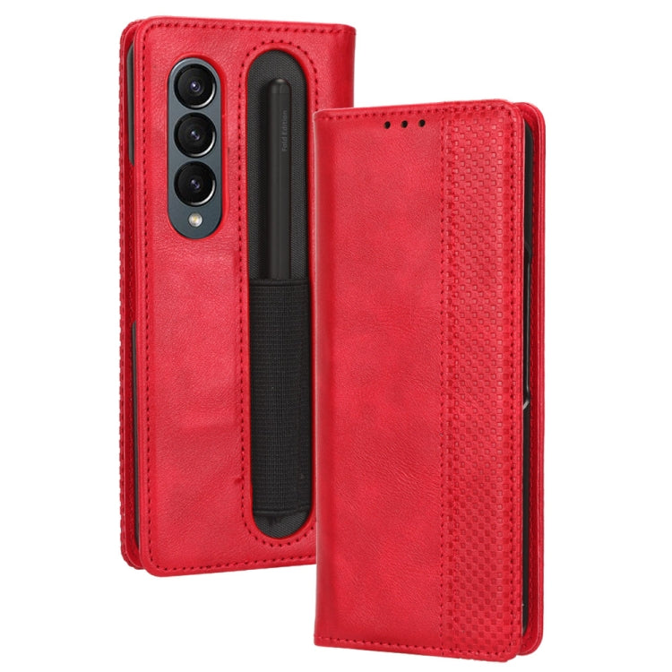 For Samsung Galaxy Z Fold4 5G Magnetic Buckle Retro Texture Leather Phone Case