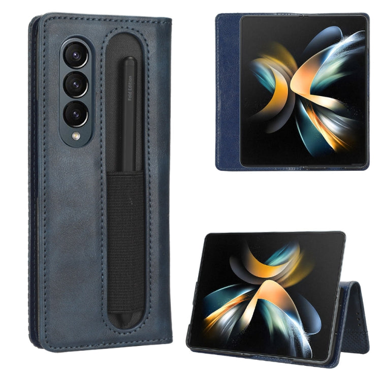 For Samsung Galaxy Z Fold4 5G Magnetic Buckle Retro Texture Leather Phone Case