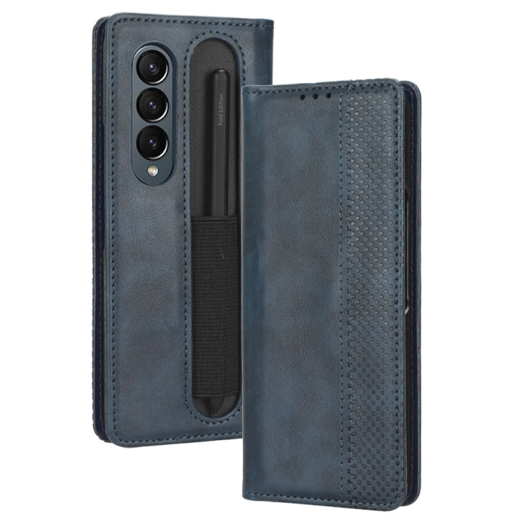 For Samsung Galaxy Z Fold4 5G Magnetic Buckle Retro Texture Leather Phone Case