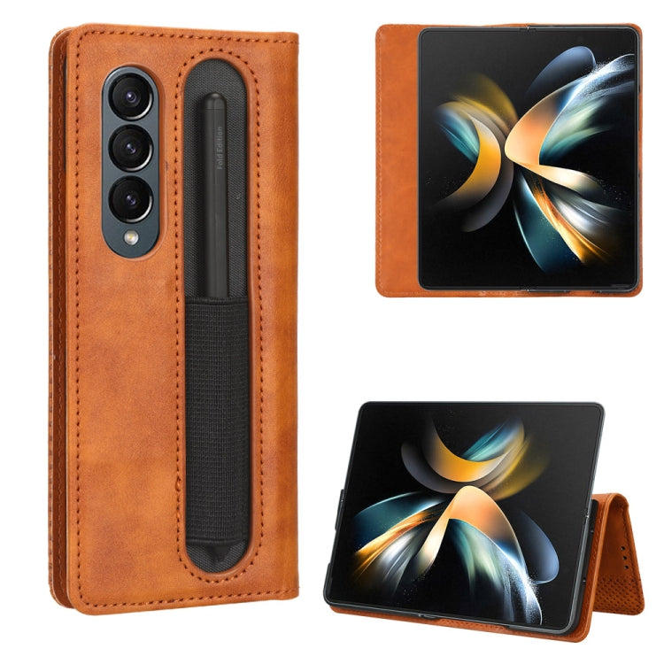 For Samsung Galaxy Z Fold4 5G Magnetic Buckle Retro Texture Leather Phone Case