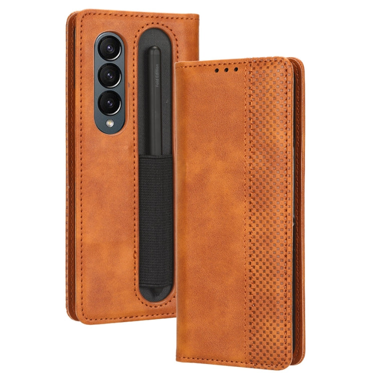 For Samsung Galaxy Z Fold4 5G Magnetic Buckle Retro Texture Leather Phone Case