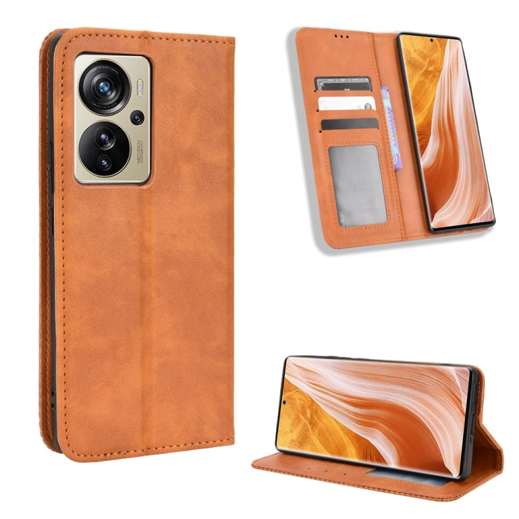 For ZTE Axon 40 Pro Magnetic Buckle Retro Texture Leather Phone Case