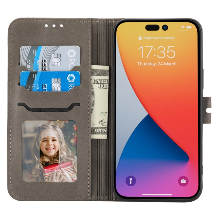 For iPhone 14 Pro Max Embossed Happy Cat Pattern Flip Leather Phone Case