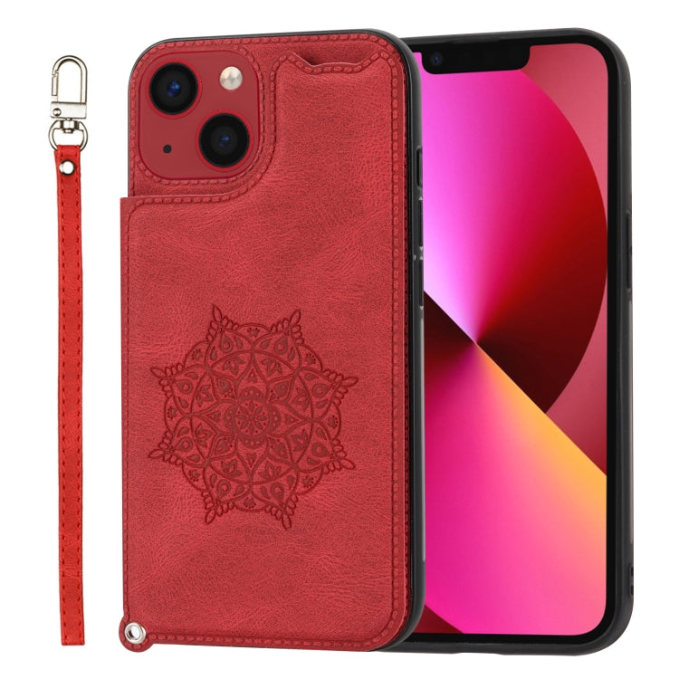 For iPhone 14 Mandala Embossed Card Slots PU+TPU Phone Case