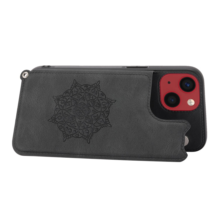 For iPhone 14 Mandala Embossed Card Slots PU+TPU Phone Case