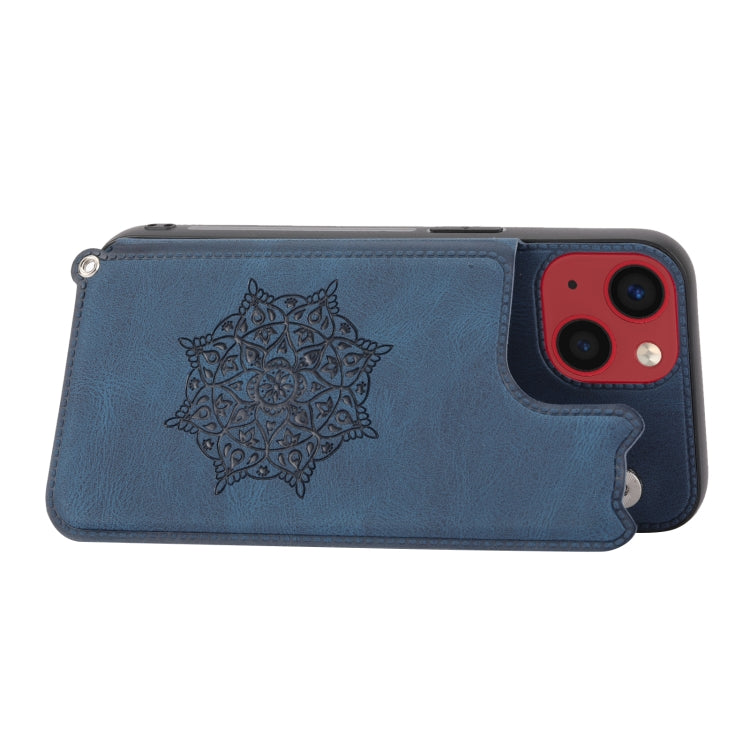 For iPhone 14 Mandala Embossed Card Slots PU+TPU Phone Case