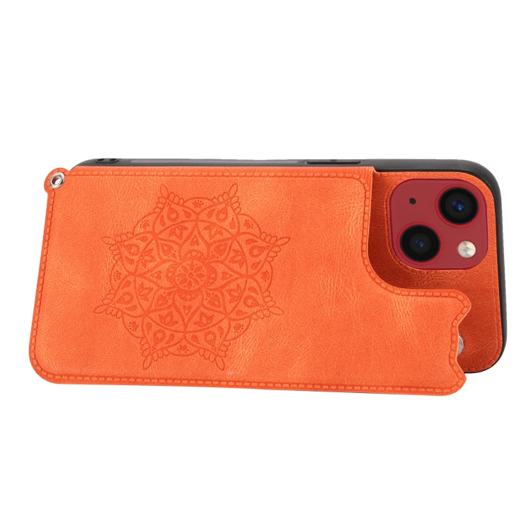 For iPhone 14 Plus Mandala Embossed Card Slots PU+TPU Phone Case