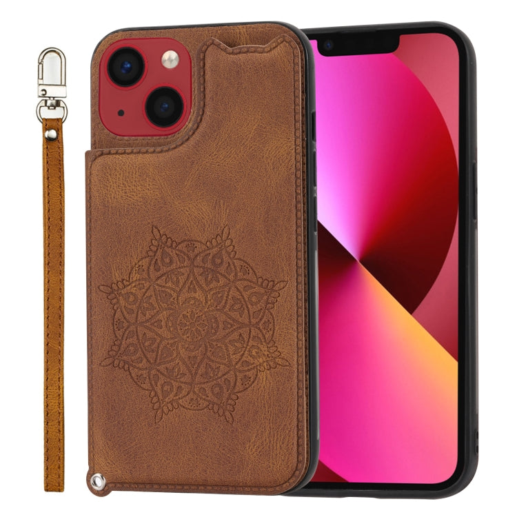 For iPhone 14 Plus Mandala Embossed Card Slots PU+TPU Phone Case