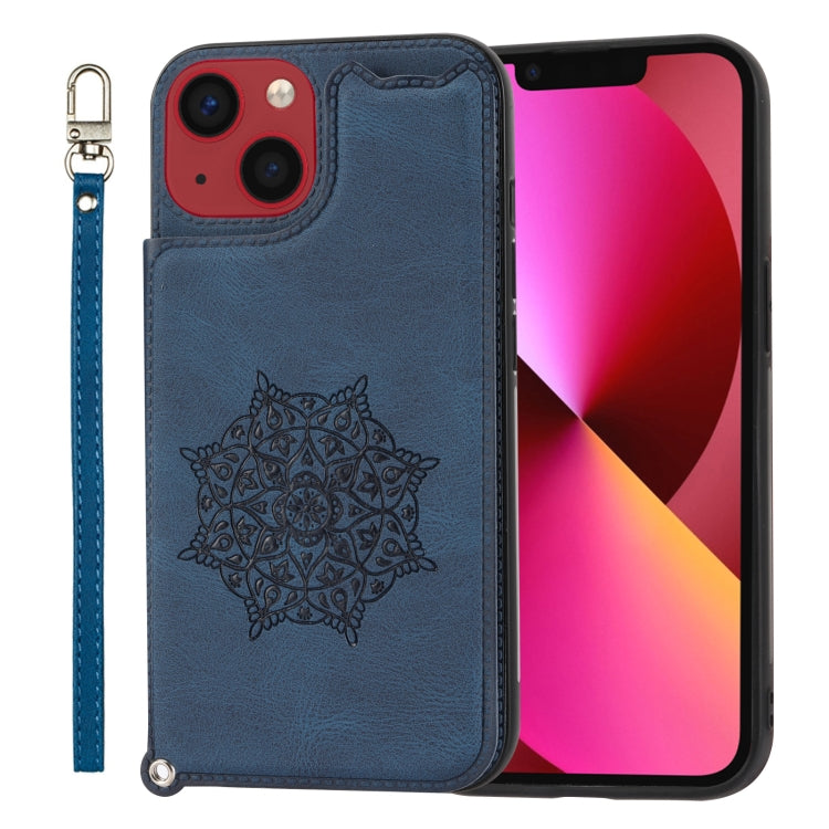 For iPhone 14 Plus Mandala Embossed Card Slots PU+TPU Phone Case