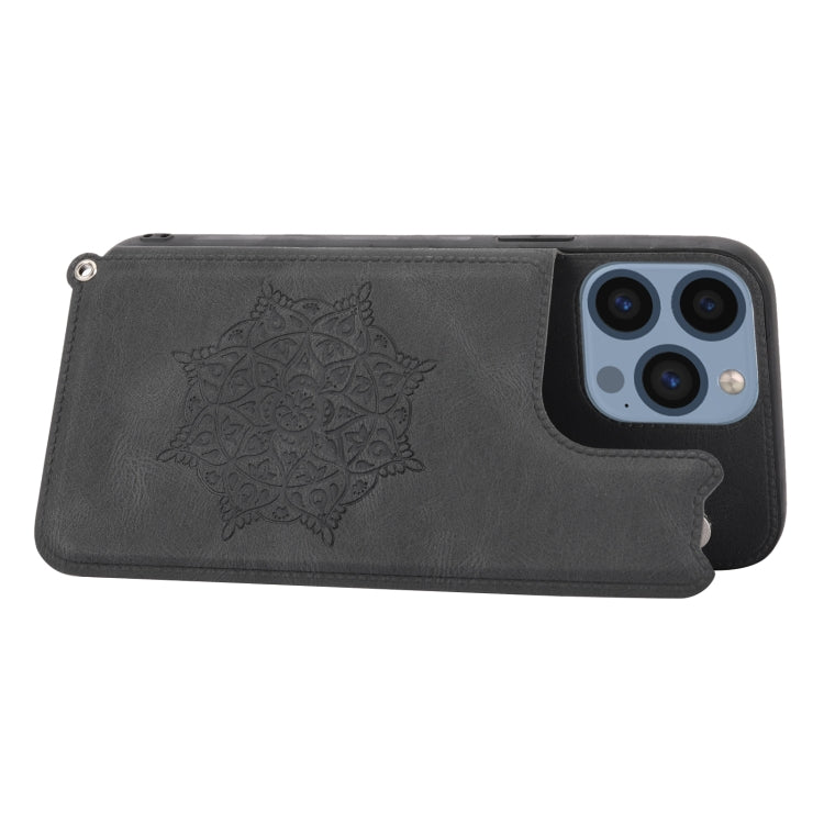 For iPhone 14 Pro Mandala Embossed Card Slots PU+TPU Phone Case