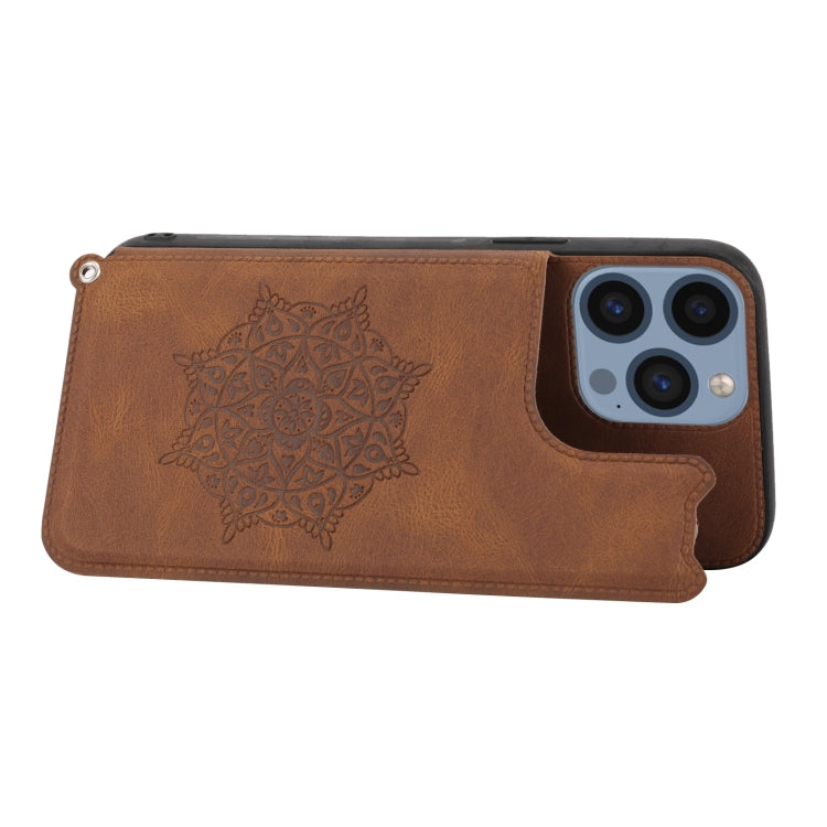 For iPhone 14 Pro Mandala Embossed Card Slots PU+TPU Phone Case