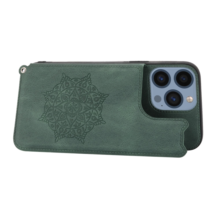 For iPhone 14 Pro Mandala Embossed Card Slots PU+TPU Phone Case