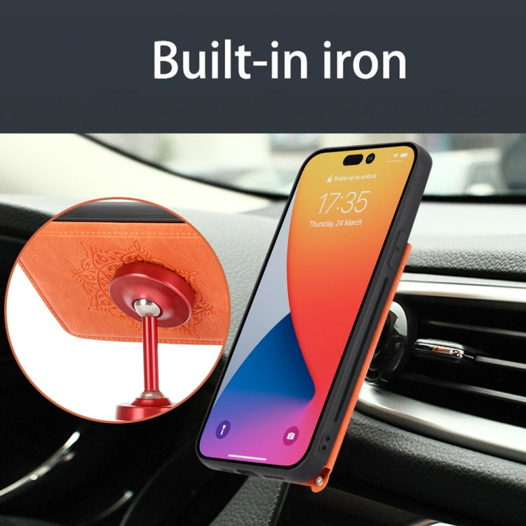 For iPhone 14 Pro Mandala Embossed Card Slots PU+TPU Phone Case