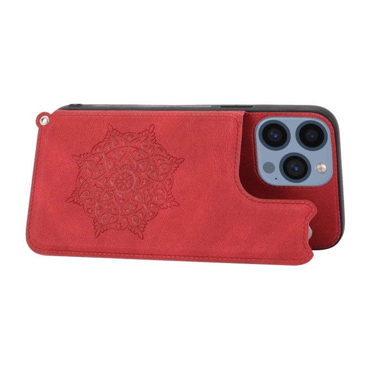 For iPhone 14 Pro Max Mandala Embossed Card Slots PU+TPU Phone Case