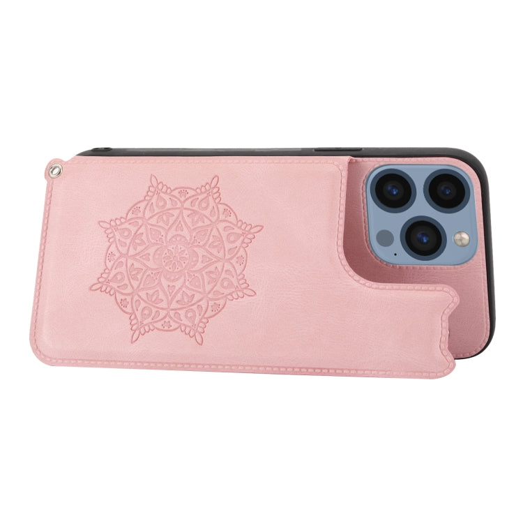 For iPhone 14 Pro Max Mandala Embossed Card Slots PU+TPU Phone Case