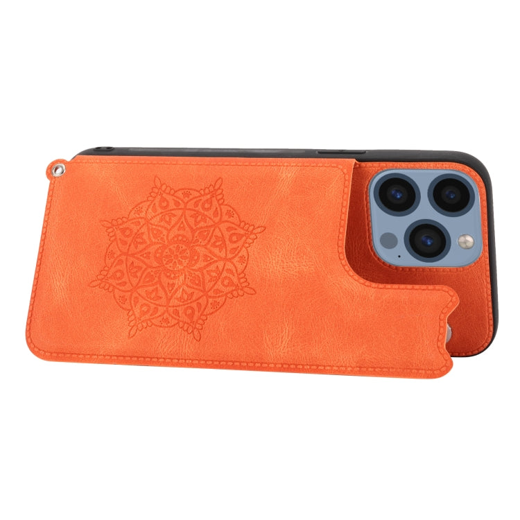 For iPhone 14 Pro Max Mandala Embossed Card Slots PU+TPU Phone Case