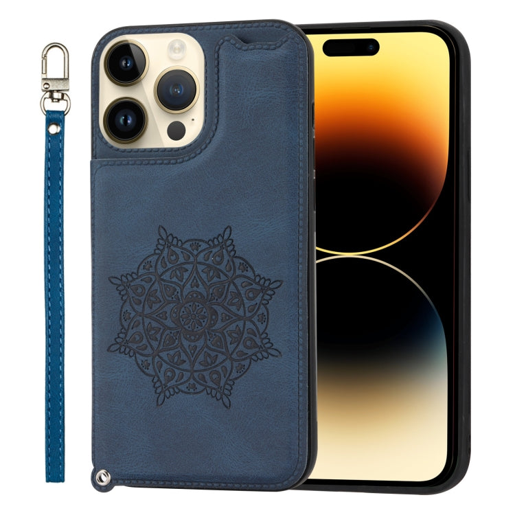 For iPhone 14 Pro Max Mandala Embossed Card Slots PU+TPU Phone Case