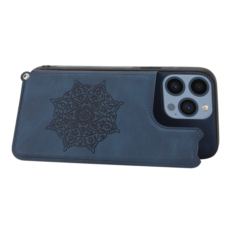 For iPhone 14 Pro Max Mandala Embossed Card Slots PU+TPU Phone Case