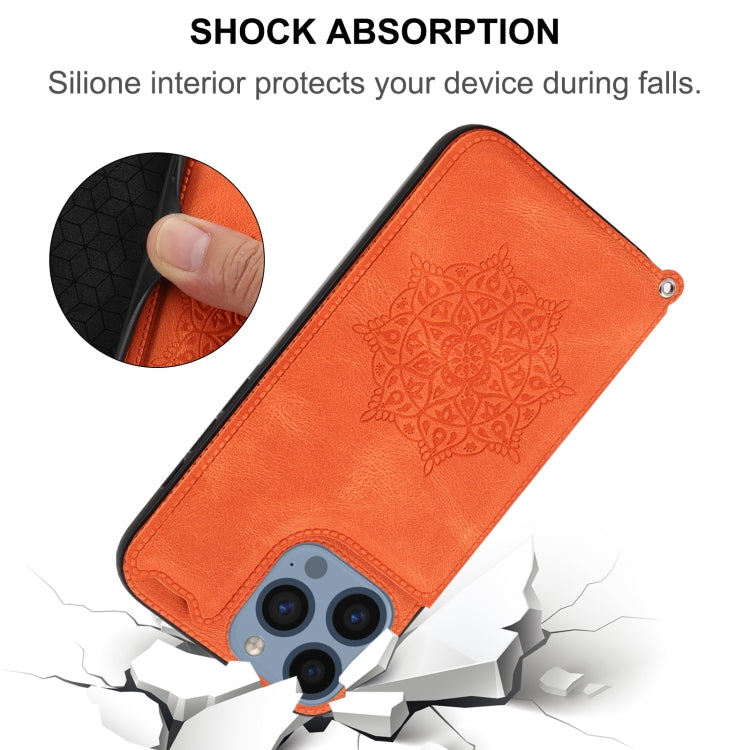 For iPhone 14 Pro Max Mandala Embossed Card Slots PU+TPU Phone Case