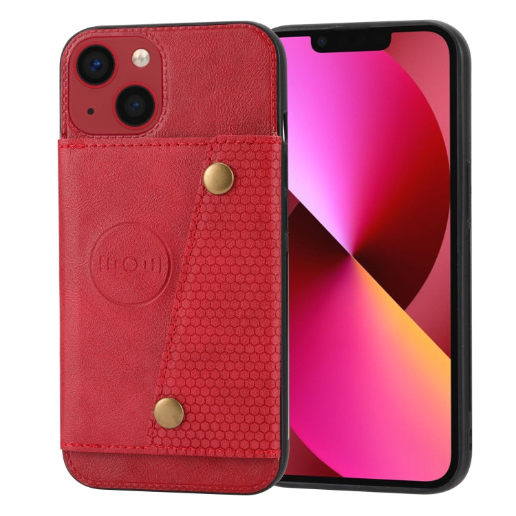For iPhone 14 Double Buckle Card Slots PU+TPU Phone Case
