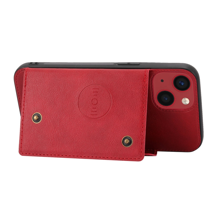 For iPhone 14 Double Buckle Card Slots PU+TPU Phone Case