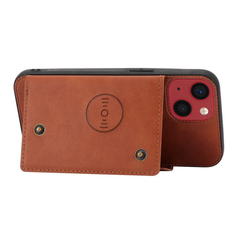 For iPhone 14 Double Buckle Card Slots PU+TPU Phone Case
