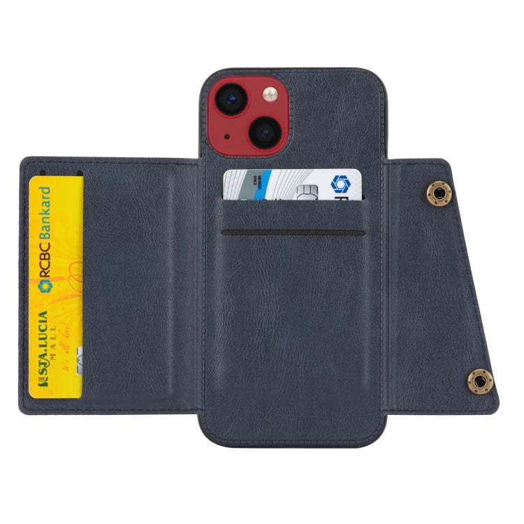 For iPhone 14 Double Buckle Card Slots PU+TPU Phone Case