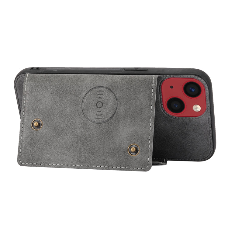 For iPhone 14 Double Buckle Card Slots PU+TPU Phone Case