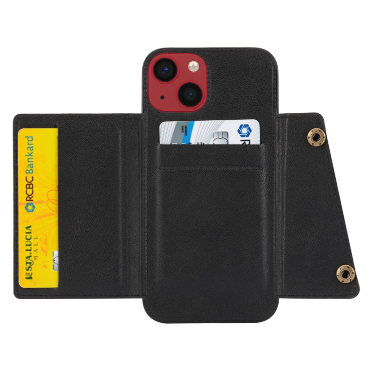 For iPhone 14 Double Buckle Card Slots PU+TPU Phone Case