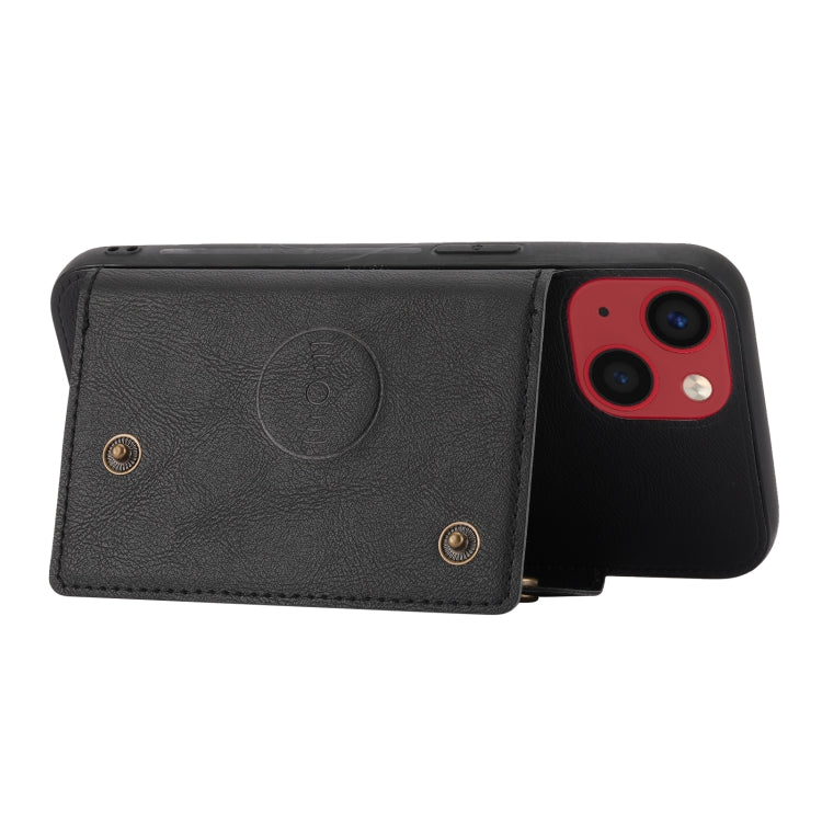 For iPhone 14 Double Buckle Card Slots PU+TPU Phone Case