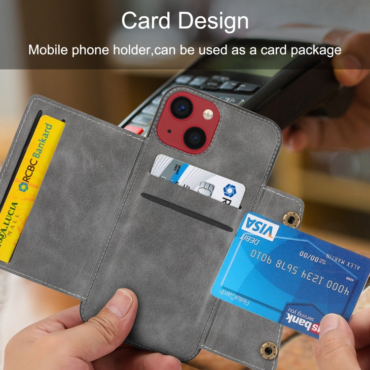 For iPhone 14 Double Buckle Card Slots PU+TPU Phone Case