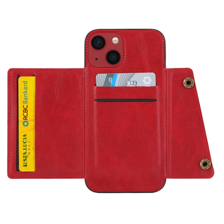 For iPhone 14 Plus Double Buckle Card Slots PU+TPU Phone Case