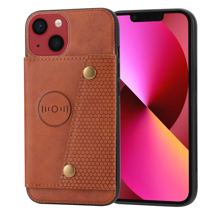 For iPhone 14 Plus Double Buckle Card Slots PU+TPU Phone Case