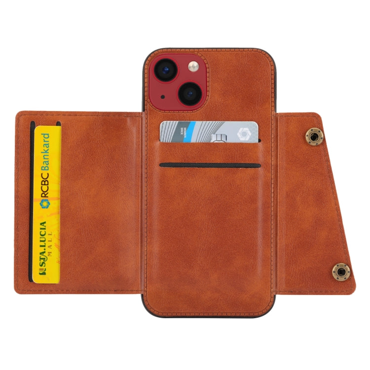 For iPhone 14 Plus Double Buckle Card Slots PU+TPU Phone Case