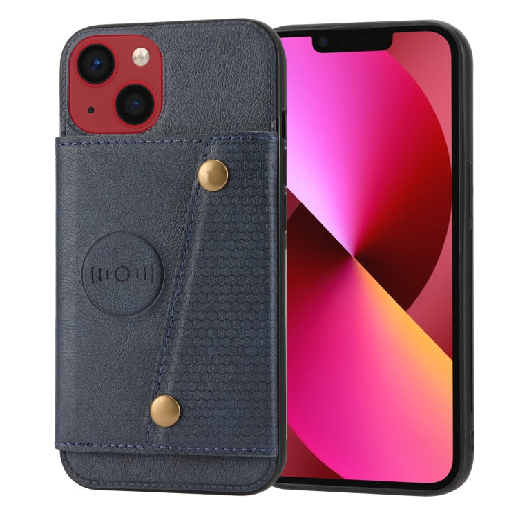 For iPhone 14 Plus Double Buckle Card Slots PU+TPU Phone Case