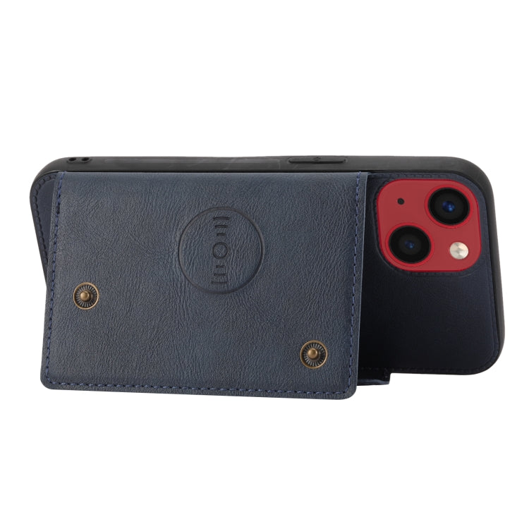 For iPhone 14 Plus Double Buckle Card Slots PU+TPU Phone Case