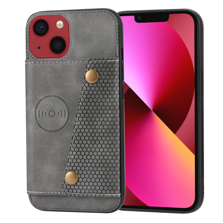 For iPhone 14 Plus Double Buckle Card Slots PU+TPU Phone Case