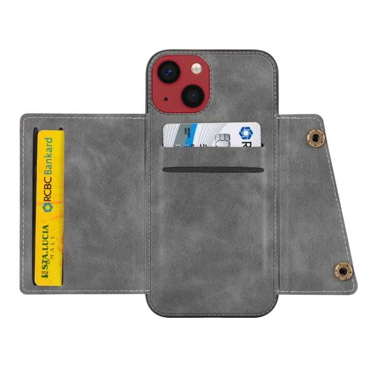 For iPhone 14 Plus Double Buckle Card Slots PU+TPU Phone Case