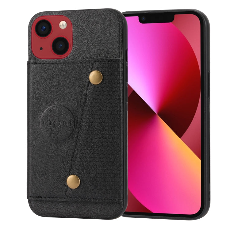 For iPhone 14 Plus Double Buckle Card Slots PU+TPU Phone Case