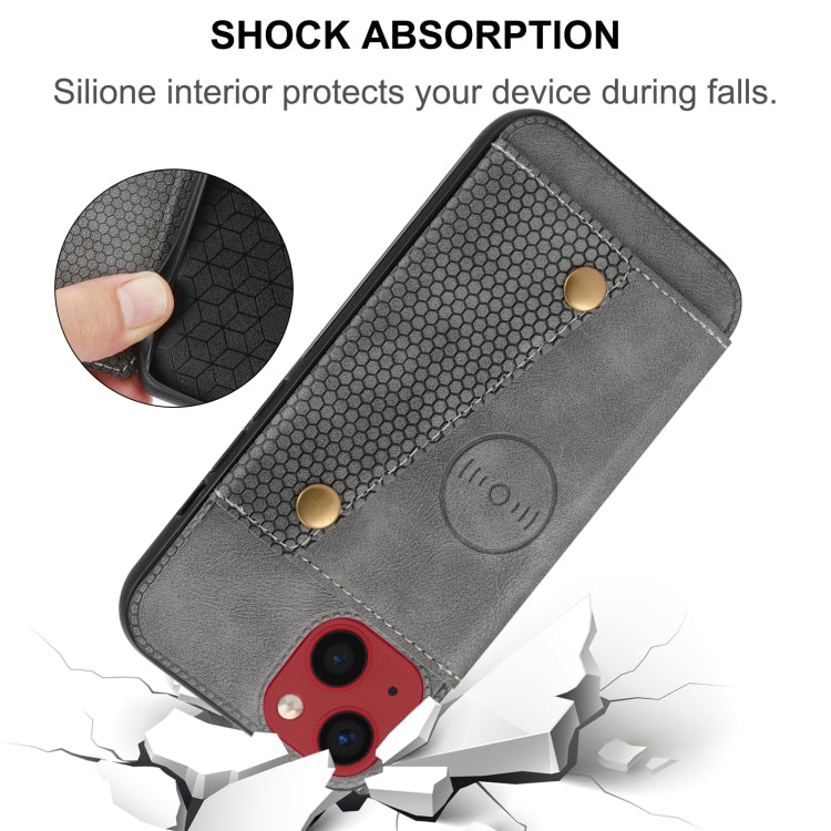 For iPhone 14 Plus Double Buckle Card Slots PU+TPU Phone Case